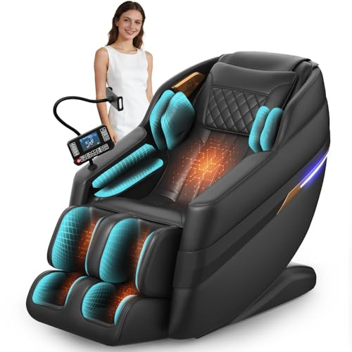 Sillón de masaje 3D SL-Track, sillón de masaje con 8 bolsas de aire, calefacción en piernas y cintura, masaje con rodillos para los pies, control por voz con IA y altavoz Bluetooth, modo gravedad cero