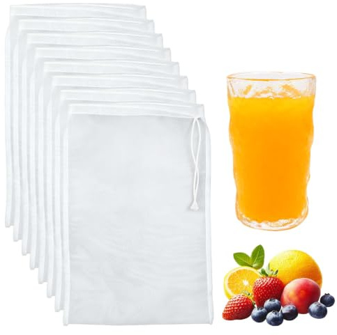 8 Piezas Bolsas de Leche de Nueces, 20 x 30 cm Bolsa de Colador Reutilizable, Colador de Malla Fina de Nailon con Cordón, Filtro de Alimentos para Queso, Zumo de Frutas, Café, Zumo de Verduras, Té