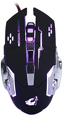 Lancoon Gaming Maus Verdrahtete, Optische SpielmäUse Mit 6 Tasten, 4 Hintergrundbeleuchtungen, Ergonomische Griffe Und 4 DPI Einstellstufen FüR PC, Laptop Und Mac - GM05 Schwarz