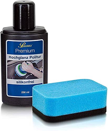 Petzoldt's 250 ml Premium Hochglanz Politur Set mit Handpolierschwamm, Anti-Hologramm Eigenschaften für perfekten Spiegelglanz auf Lack, für Poliermaschinen und Handpolitur
