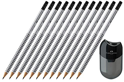 Faber-Castell GRIP 2001 Bleistift HB mit Radierspitze (12 Bleistifte + Spitzerbox)