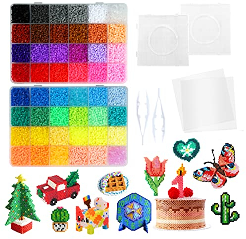 LIHAO 24000 PCS Fuse Beads 2.6mm Fuse Beads Kits 48 Color Iron Beads Set with 2 Pegboards 2 Tweezers 2 Ironing Papersfor DIY Craft Making