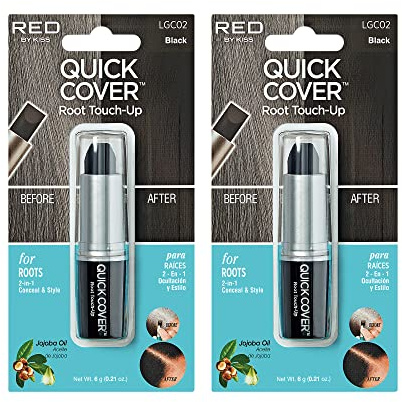 RED by Kiss Quick Cover Root Touch Up Stick, Water-Resistant Temporary Gray Hair Concealer with Brush for Roots and Beard, Long-Lasting Coverage, Easy Application (2 Pack, Black)
