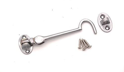 Infinity Decor Heavy Duty Polished Chrome4 (100mm) Cabin Hook & Eye Silent Catch Door Latch Lock for Gate Shed Patio Window Garden Gate