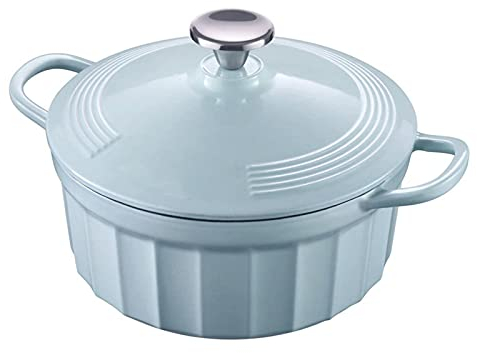 KELUNIS Enameled Cast Iron Dutch Oven with Stainless Steel Knob & Loop Handles, Nonstick Coating Casserole Pot with Lid for Home Baking, Braiser, Cooking,Blue