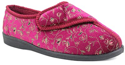 Zedzzz Womens Ladies Diabetic Orthopedic Washable Touch Fasten Slippers (Wine, 6, numeric_6)
