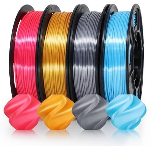 RepRapper 4x250g Pack of Silk PLA Filament 1.75 mm (± 0.03 mm)2.2 lbs (1 kg), Silky Shiny Shine 3D Printing Filament,3D Printer Filament Spools Pink, Gold, Blue, Silver