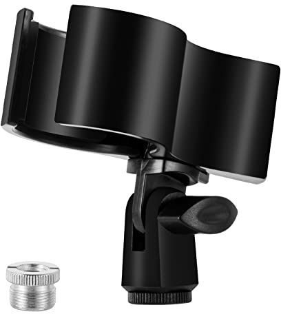 BILIONE 1 x Mikrofonclip verbesserter, verstellbarer Mikrofonhalter für Mikrofone mit Außendurchmesser zwischen 32 mm und 60 mm, mit 5/8 Zoll Stecker auf 3/8 Zoll Buchse Schraubadapter
