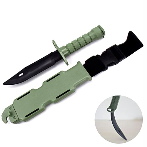 Tactical Rubber Knife ABS Plastic Dagger Military Training Scabbard Model M9 Kit for Martial Arts Pretend Play Cosplay Funning Game Halloween（green）