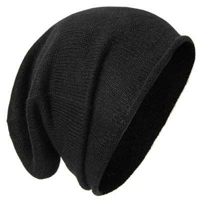 tonten Kaschmirwolle Slouchy Beanie für Damen und Herren, gestrickte Winter-Skimütze (Schwarz)