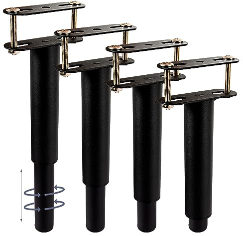 Btowin VCF Lot de 4 pieds de support de cadre de lit réglables en métal de 12,7 à 24 cm, en forme de T, très résistants, réglables en hauteur pour cadre de lit en acier, lit en bois, lit double, pieds