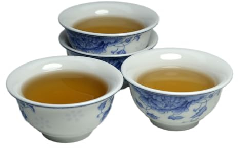 Liang baobao Juego de 4 tazas de degustación de té tradicional chino, mini tazas de porcelana blanca de 2 onzas para ceremonia de té Gongfu (peonía)