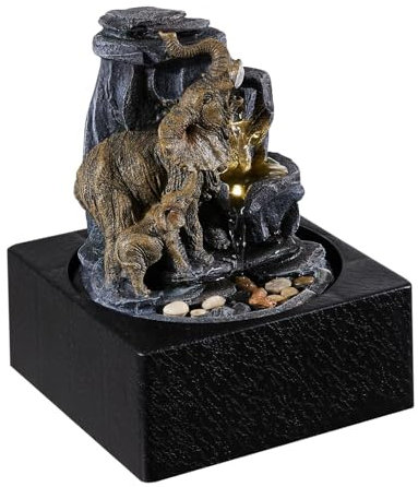 BTGGG Indoor Fountains with LED Light Elephant Indoor Water Features 18 * 18 * 24CM Desktop Indoor Waterfall for Meditation Relaxation, 3 Pin UK Plug Included