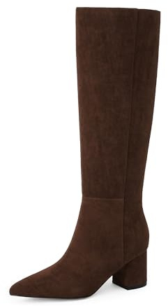 Easyfox Knee High Boots for Women Chocolate Brown Suede Boots for Women Chunky Heel Tall Brown Boot Pointed Toe Fall 2025 Block High Boot Size 8