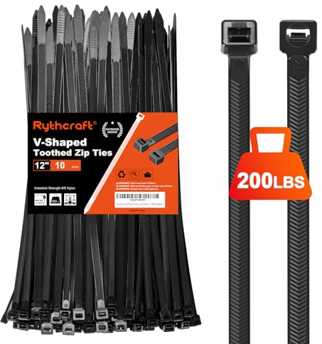 Zip Ties Heavy Duty 12 inch，V-Shaped Toothed Double Sided With 200 LBS Tensile Strength Cable Ties ，Extra Large Wire Ties Adjustable Nylon Tie Wraps for Indoor Outdoor Patented Design（80 Pack Black）