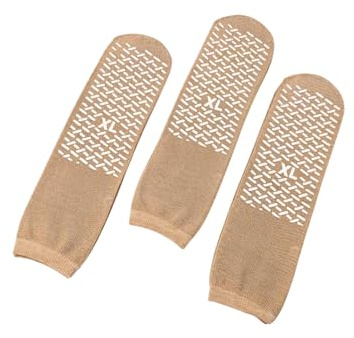 MAAS GLOBAL INC Extra Large Slip Stop Single Tread Slipper Socks | Extra-Large (XL) Non-Slip, X-Large (XL) Beige | Tan Gripper Socks (3 Pairs)