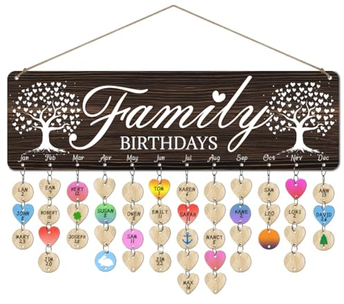 arricraft 1 Set Legno Compleanno Reminder Calendar Plaque, Albero Celebrazioni Calendario Appeso a Parete con 100 Tag per la Decorazione della Festa di Compleanno 4.7x15.7inch