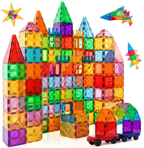 Blocs Construction Magnétiques, 100 Pièces Constructions Magnetique Enfant Jouets Magnétiques Ludique et Créatif pour Les Enfants de 3 4 5 6 7 8 Ans Cadeaux d'anniversaire