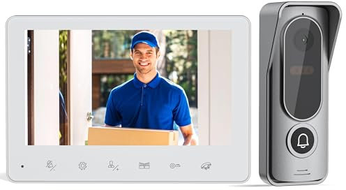 JeaTone Visiophone Connecté 4 Fils Kit Interphone Vidéo Filaire avec écran Couleur 7, Interphone Vidéo Filaire Étanche IP65, Portier Vidéo pour Une Famille, Sonnette De Camera, Vision Nocturne