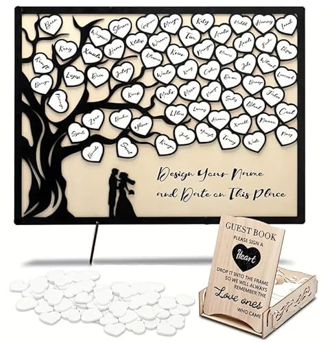 Ltstor 1 set di libri di messaggi in legno a forma di cuore, albero di nozze, anniversario di matrimonio, eventi, feste, tavolo da pranzo, centro, decorazione a forma di cuore con scatole decorative