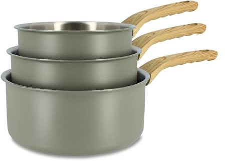 MENASTYL - Lot de 3 casseroles en inox 18/10 induction Easynox - Acier inoxydable sans accroche, sans PFAS, sans PTFE - Tous feux dont induction et lave-vaisselle - Brume - 16/18/20 cm - 6014250