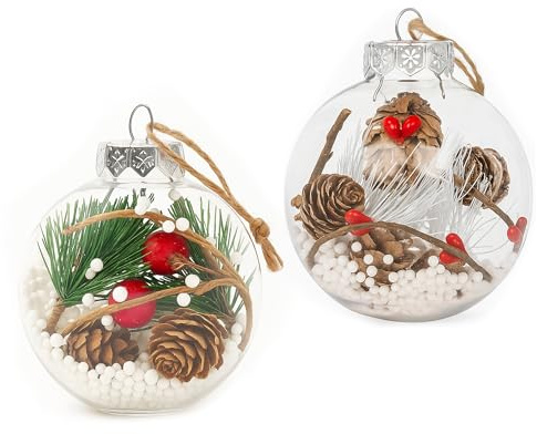 GIOLEON 2 Palline Di Natale Diametro 8Cm, Palle Di Natale Infrangibili In Pet Flessibile, Con Paesaggi Interni Addobbi Natalizi Per Albero e Casa, Eleganti, Decorazioni Natalizie Premium