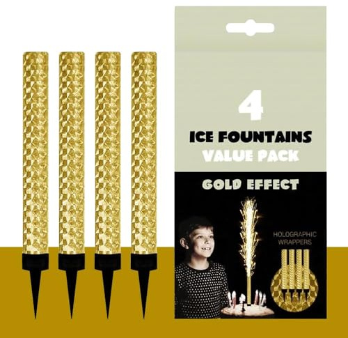 Pack of 4 Gold Ice Fountains Birthday Candles - Gold & Silver Birthday Candles for Cakes, Candles for Cake Decorations - Elegant Cake Toppers