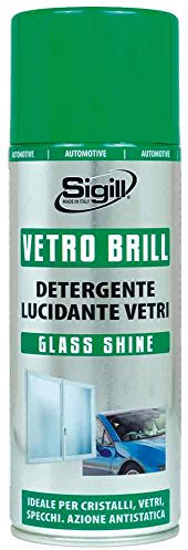 SIGILL - Vetro Brill, Bombola Spray da 400 ml, Detergente Professionale per Vetri, Specchi, Cristalli e Superfici Laccate, Azione Antipolvere e Antistatica, Effetto Brillante