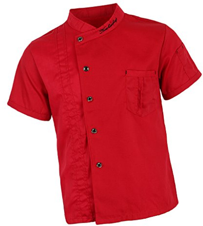 Sharplace Uniforme Chef Blouse de Cuisinier Sergé Veste de Cuisinier Unisexe Manches Courtes, Rouge/Noir/Blanc, M-3XL