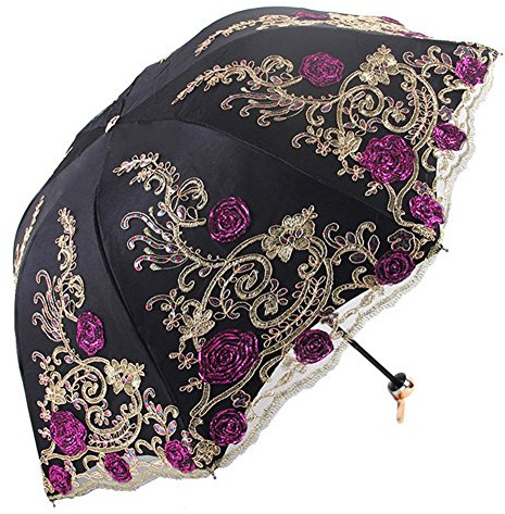 Honeystore Sun Protection Vintage Lace Parasol Decorative Umbrellas for Wedding BM1820 Black