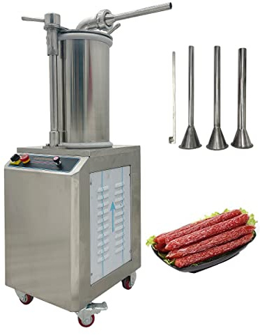 TECHTONGDA Hydraulic Automatic Sausage Stuffer Maker Stainless Steel Sausage Filling Machine Vertical Meat Filler Sausage Maker with 26L Capacity and 3 Stuffing Nozzles for Commercial and Home Use