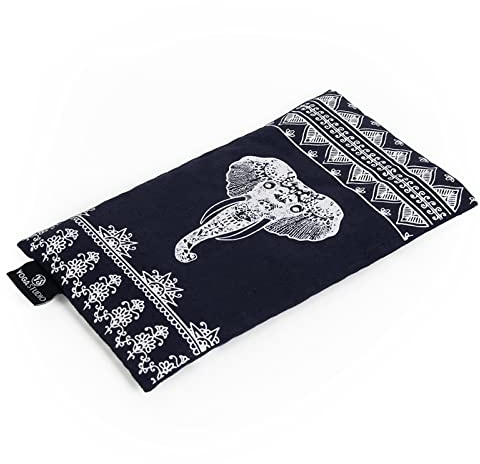 Yogastudio organisk ögonkudde – 23 cm x 12/13 cm, ekologisk lavendel och linfrödoftande yogakudde för trötta ögon och huvudvärk (marinblå aztekelefant)