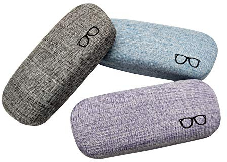 HSYMQ 3Pack Hard Shell Eyeglasses Case Protector Linen Fabrics Large Glasses Case Concise