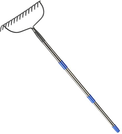 Robuster Rechen mit 14 Zinken, Metallrechen für die Gartenarbeit mit 152cm Stiele