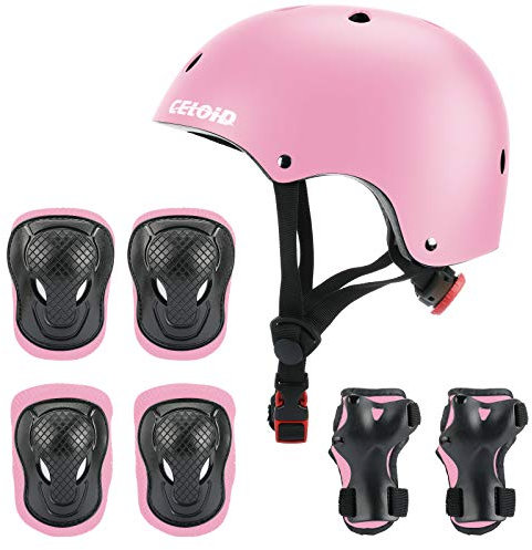 CELOID Kids Helmet Pad Set,Adjustable Kid Skateboard Bike Helmet Knee & Elbow Pads Wrist Guards 5-8 years Child Protective Gear Set for Girls Boys Bicycle Bike Roller Skating Scooter Rollerblade Sport
