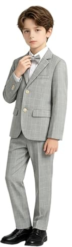 LOLANTA 3 Piezas Conjunto de Traje para Niños Conjunto de Blazer y Pantalón,Traje de Boda(Gris,7-8 años,Tag 130)
