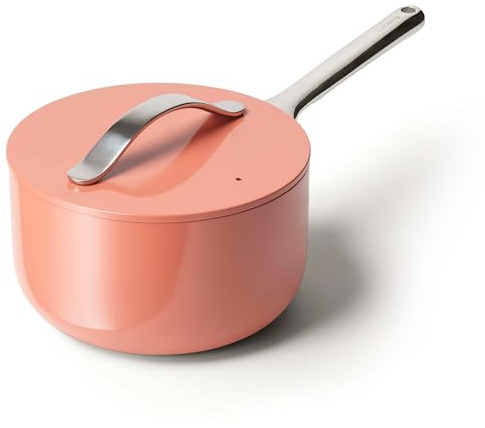Caraway Nonstick Ceramic Sauce Pan with Lid (3 qt) - Non Toxic, PTFE & PFOA Free - Oven Safe & Compatible with All Stovetops (Gas, Electric & Induction) - Perracotta