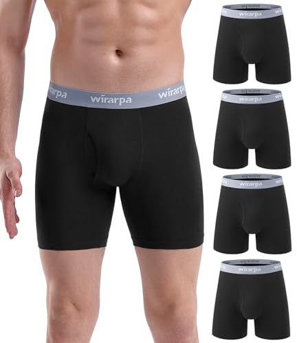 wirarpa Men's Underwear Trunks Cotton Stretch Boxer Shorts Open Fly Tagless Underpants for Men Regular Leg 4 Pack Black Size L