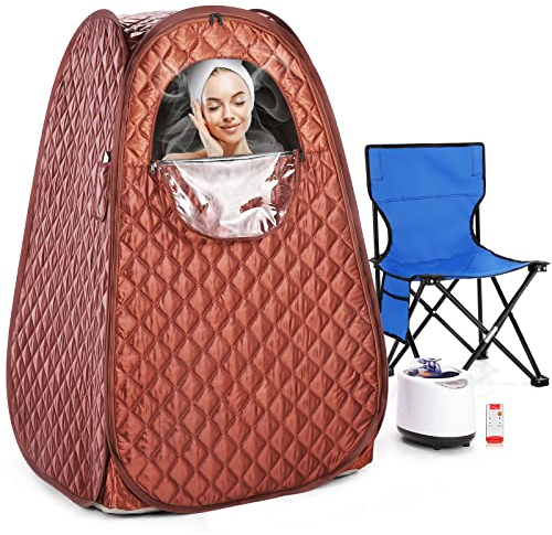 Sauna portable pour la maison, sauna personnel à la maison, spa avec générateur de vapeur de 2,6 L 1000 W, minuterie de 90 minutes, chaise pliable, télécommande incluse (marron)
