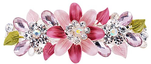barenx barenx Noble Women Ladies Crystal Rhinestone Full Barrette Flower Hairpin Hair Clip - Rose