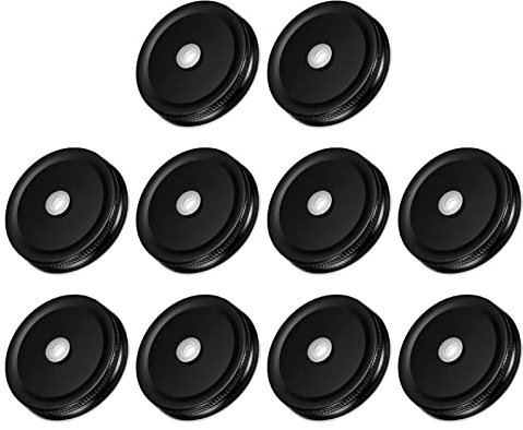 sourcing map Mason Jar Lids with Straw Hole, 70mm/2.76 Regular Mouth Tin Plate Reusable Caps for Canning Jars Cover Drinking Supplies, (Black 10Pcs)