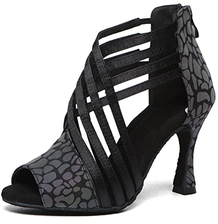 JUODVMP Chaussures de Danse Latine à Enfiler pour Femmes Noir Moderne Salsa Tango Salle de Bal Bachata Performance Mariage,6cm-39EU