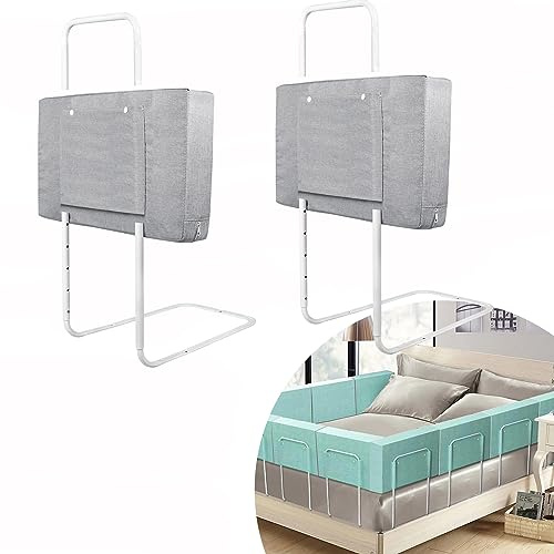 JOIEYOU 2 barandillas de cama para niños, protección anticaídas, 60 cm, 5 agujeros, altura regulable, borde de cama para niños pequeños, protección contra caídas (120 cm, color gris lino)