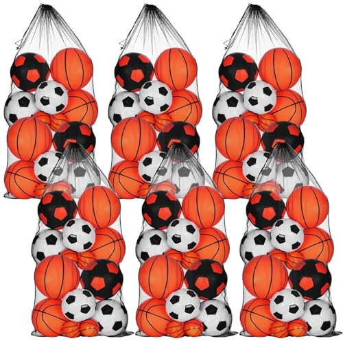 Wesnoy 6 Pcs large Mesh Bag 24 x 48 inch Ball Mesh Drawstring Storage Sports Equipment Bag for Balls Beach(Black)