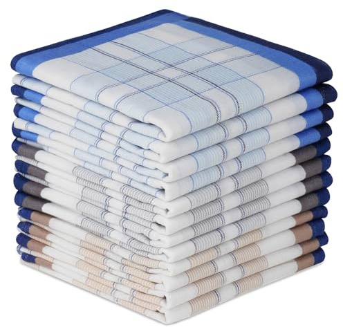 AYBUY Taschentücher Herren, 12 Stück Stoff Taschentücher Herren, Baumwolle Herrentaschentücher Stofftaschentuch, Wiederverwendbar Herrentaschentücher, 40cm x 40cm (C)