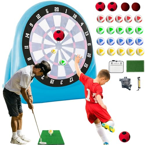 AEOR 6ft Giant Dart Games Inflatable Dartboards Jumbo Soccer Target Darts for Outdoor, Golf Games, Carnival Games for Adult Kids, 2 Kick Balls, 4 Throw Balls, 20 Golf Balls, Chipping Mat, Scorecard