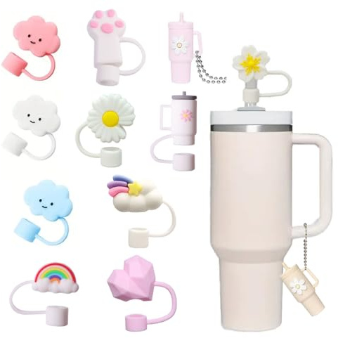 12 Stück Strohhalm Abdeckung für Stanley Cup Zubehör, Silikonmaterial Strohhalm Abdeckung, 10mm Deckel Auslaufsicher Accessories für Stanley Thermobecher Zubehör