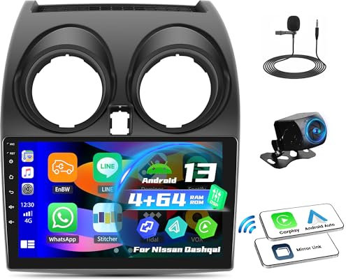 OiLiehu 4G+64G Android 13 Car Stereo for Nissan Qashqai J10 2006-2013 with Wireless CarPlay Android Auto, 9'' IPS Touchscreen Radio with WiFi GPS Mirror Link Bluetooth FM RDS EQ SWC Backup Camera