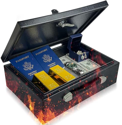 KABISAFE Coffre-fort Portable avec serrure à clé, Robuste en métal pour documents, 11L Coffre Fort ignifuge avec poignée de transport pour maison, voiture, bureau et extérieur, 36 x 25 x 12 cm, Noir