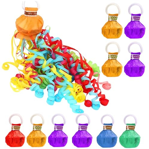 10 Pack Hand Throw Streamers,Rainbow Hand Throw Crepe Paper Streamers for Party.Colorful Streamers Poppers with 30 Streamer Ribbons,Hand-Throw Streamers No Mess Confetti for Birthday Wedding